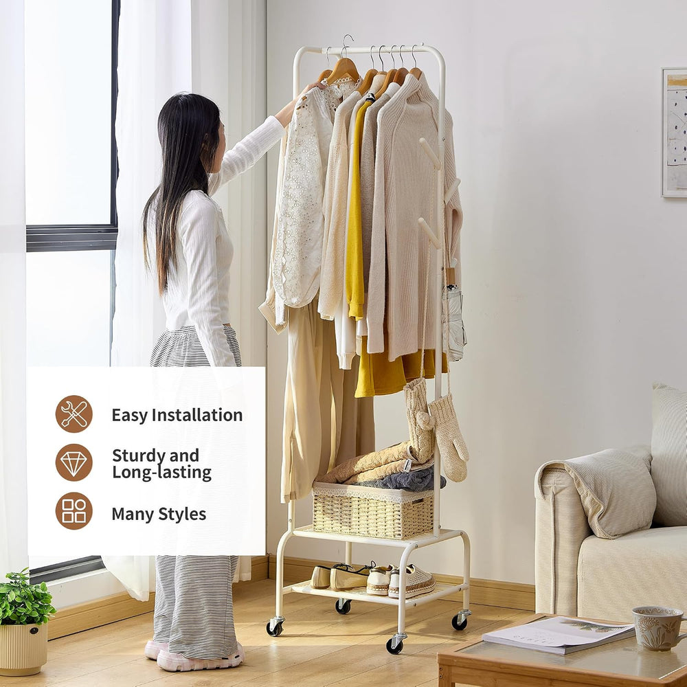 Heavy Duty Clothing Rack with Wheels, Garment Rack, Freestanding Coat Rack wi...