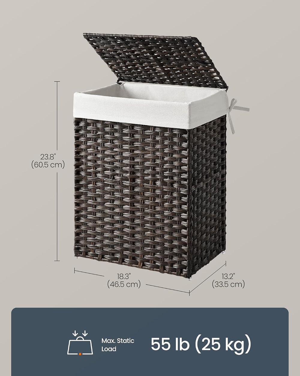 SONGMICS HOME Laundry Hamper with Lid, Clothes Basket with Removable Liner an...