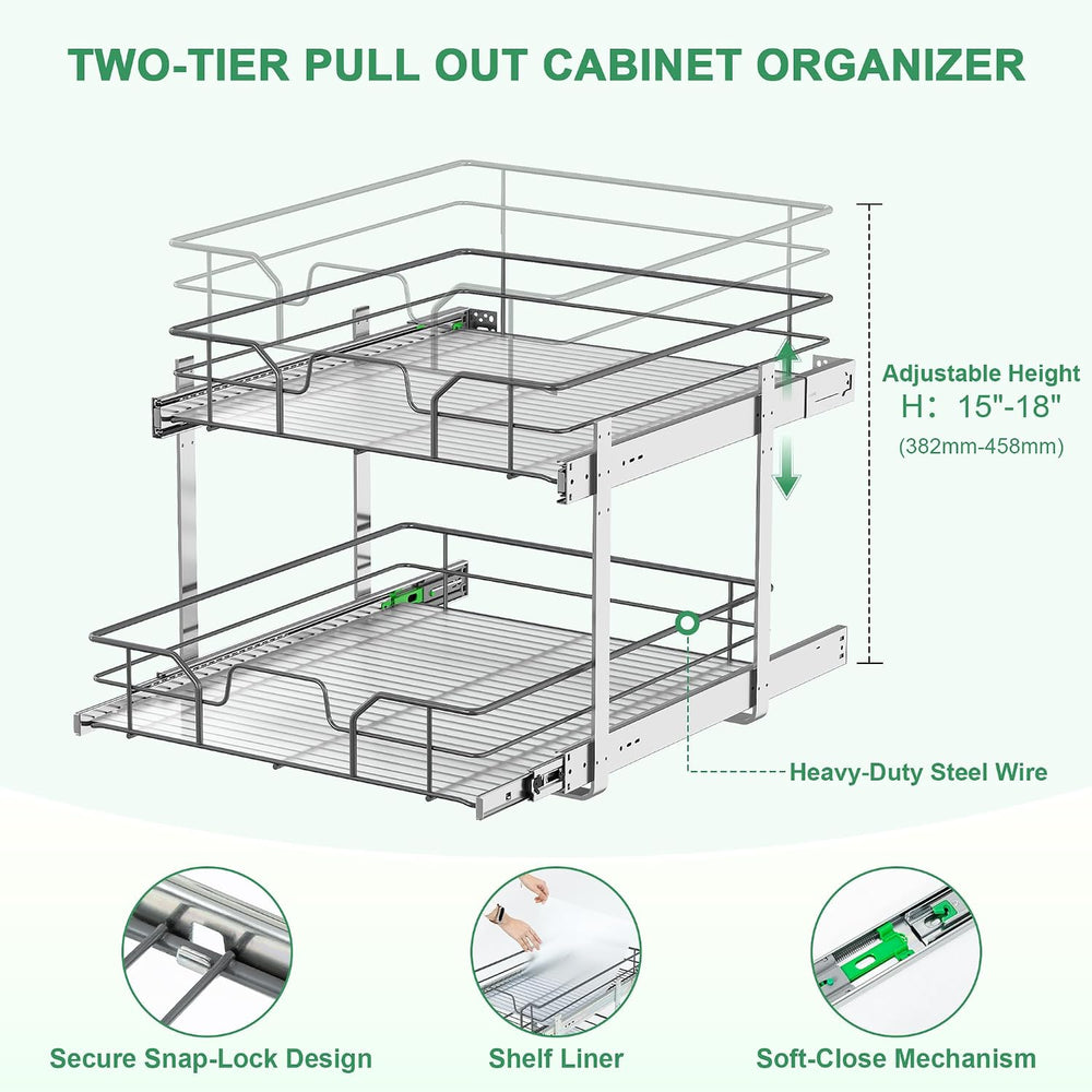 2-Tier Pull Out Cabinet Organizer (17" W x 22" D)