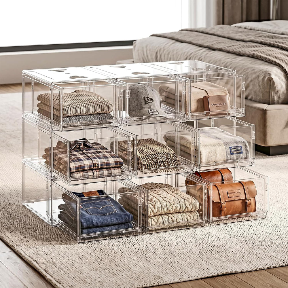 Large Clear Stackable Storage Drawer Organizer for Closet, 3 Pack