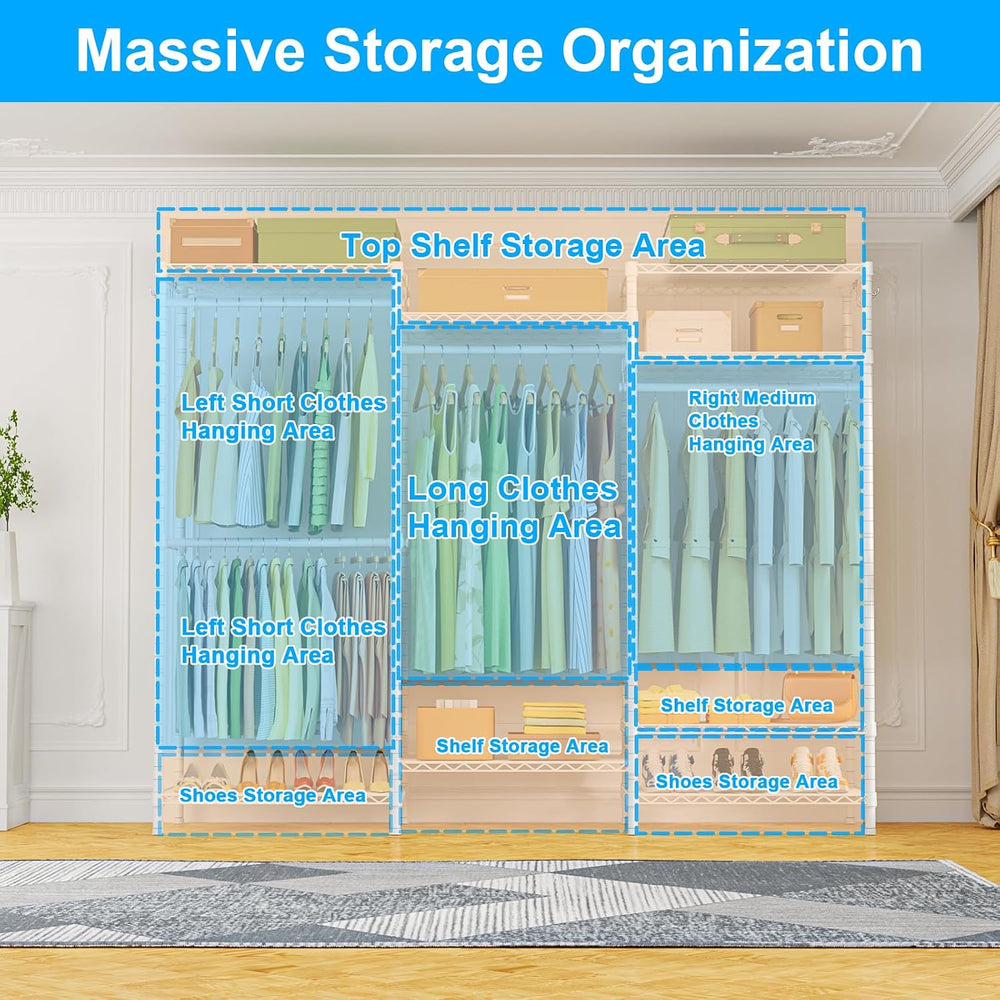 Ulif E13 Heavy Duty Clothes Rack（With 4 Hanger Rods & 8 Shelves） Freestan...