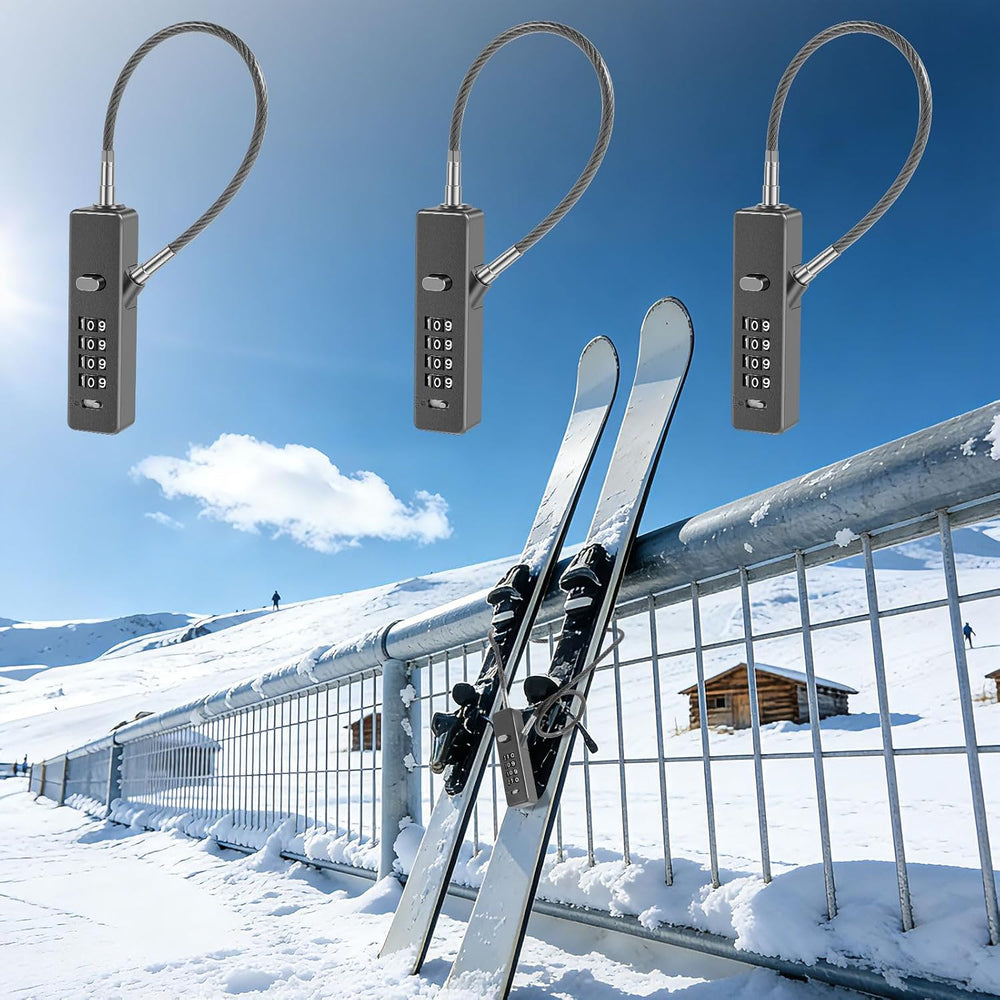3Pack Wire Padlock Snowboard Lock, Combination Cable Lock, 4-Digit Ski Lock w...
