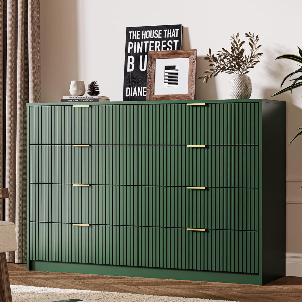 MAISONARIA Green Dresser for Bedroom, 8 Drawer Double Dresser, Modern Chest o...