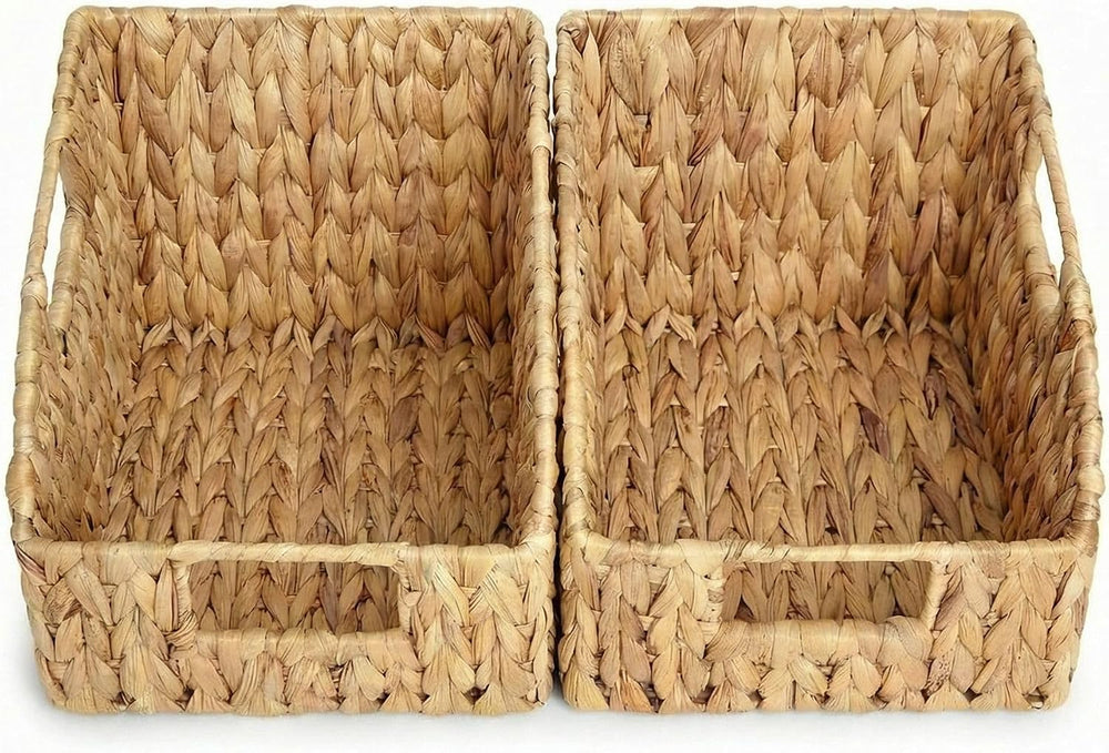 DEILSY™ Water Hyacinth Wicker Storage Baskets for Shelves with Handles 2pk