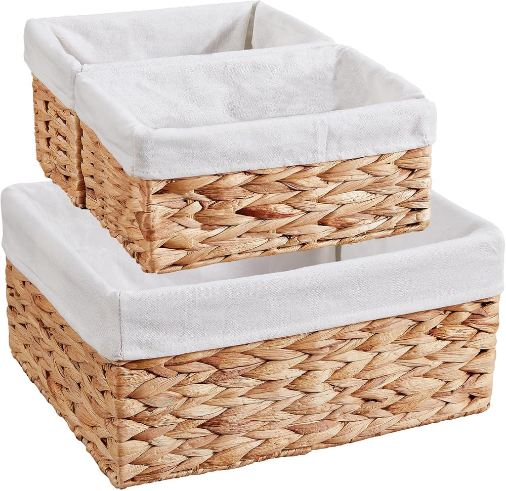 Vagusicc Wicker Basket, 3-Pack Water Hyacinth Wicker Storage Basket with Hand...