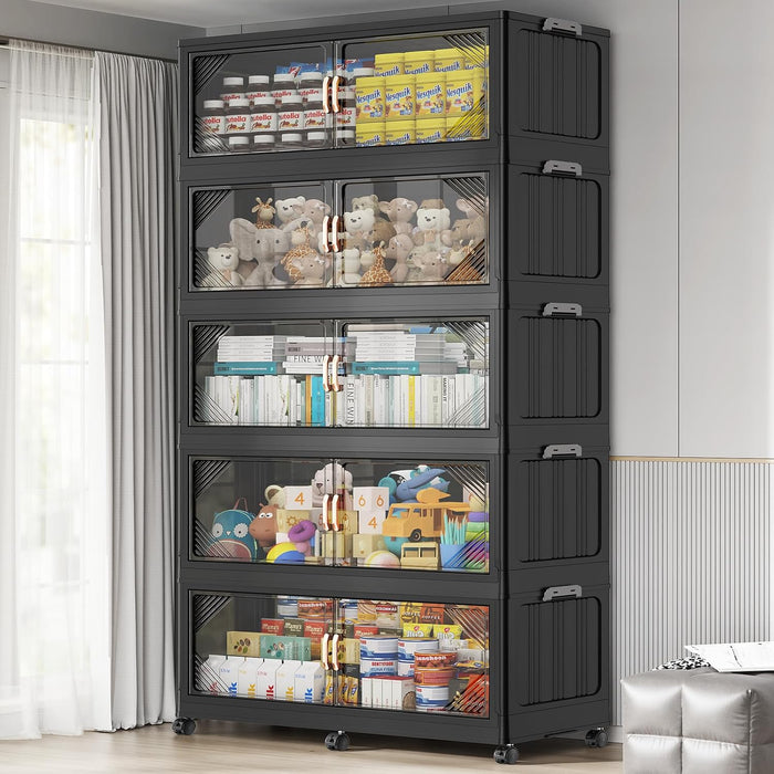 BROVIEW V60 1100QT Plastic Stackable Storage Bins with Lid, 5Pack Black