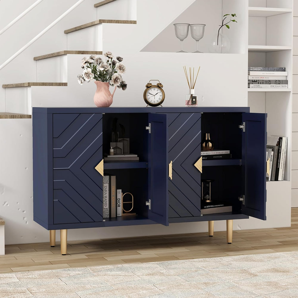 HLR 48'' Modern Sideboard Buffet Storage Cabinet with 4 Doors, Blue