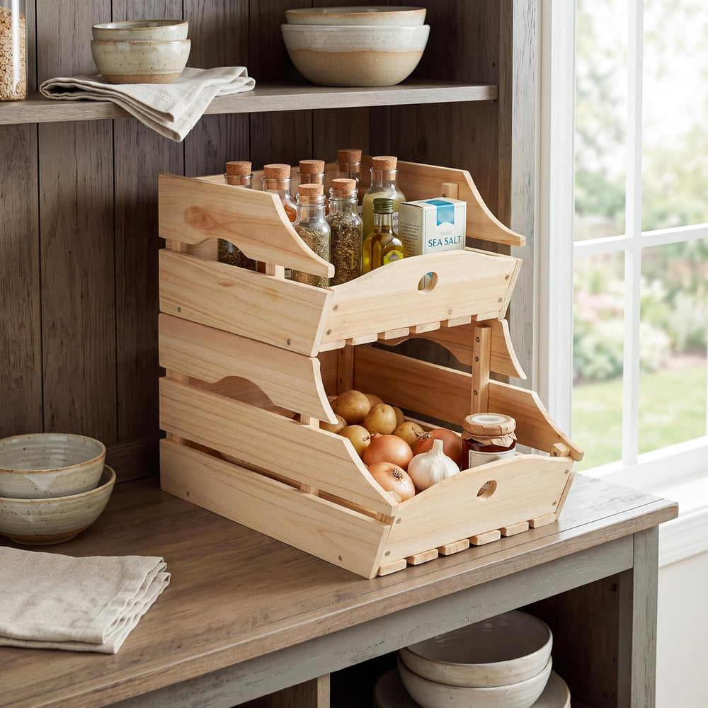 2-Tier Wooden Potato and Onion Storage Bins, Pantry Organizers and Storage, F...