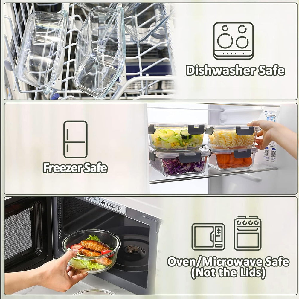 M MCIRCO 24 Piece Glass Food Storage Containers with Lids,Gray