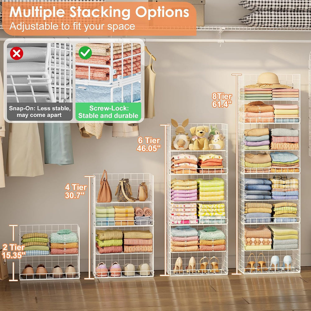 Extended Width Hanging Closet Organizer, 8 Tier Wire Storage Shelves