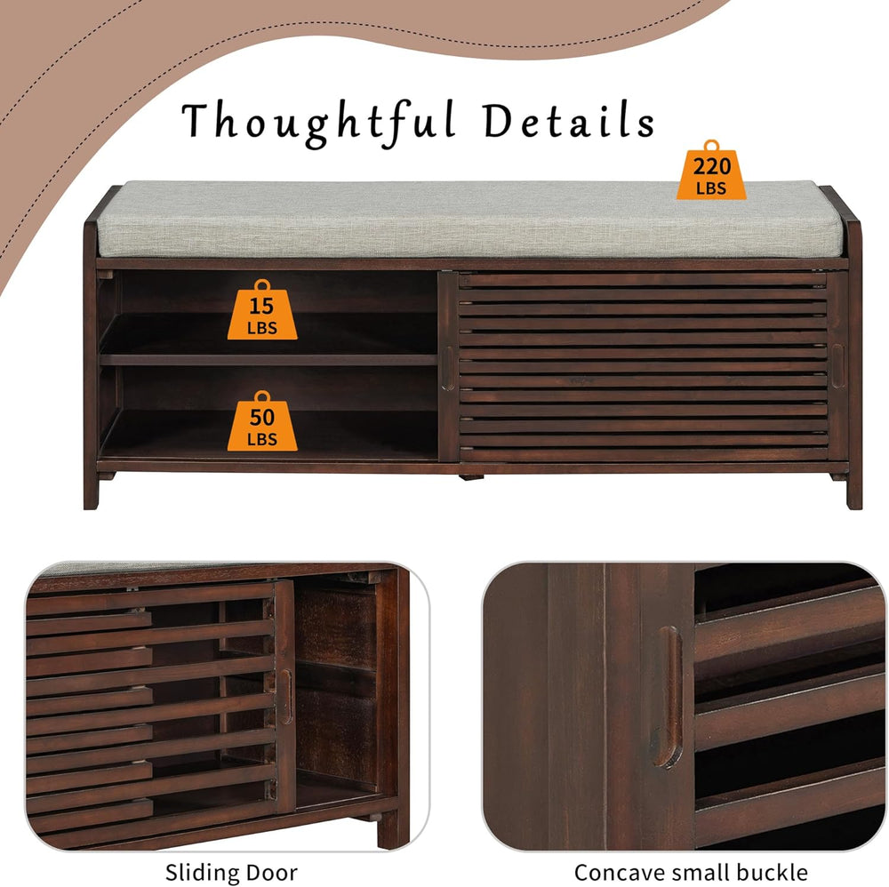 SOFTSEA 43.3" Shoe Storage Bench with Cushion, 2-Tier Entryway Bench wit...