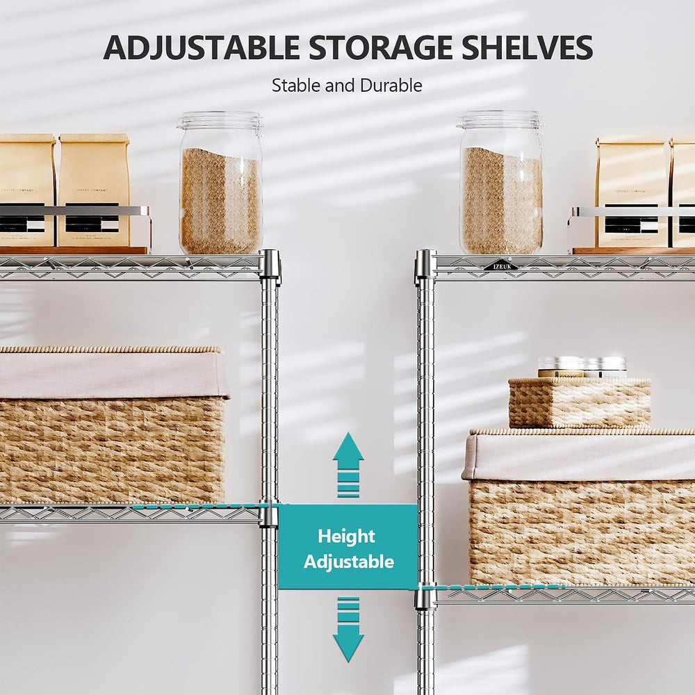 IZEUK 4-Tier Heavy Duty Steel Storage Shelves, Metal Shelf Wire Shelving Rack...