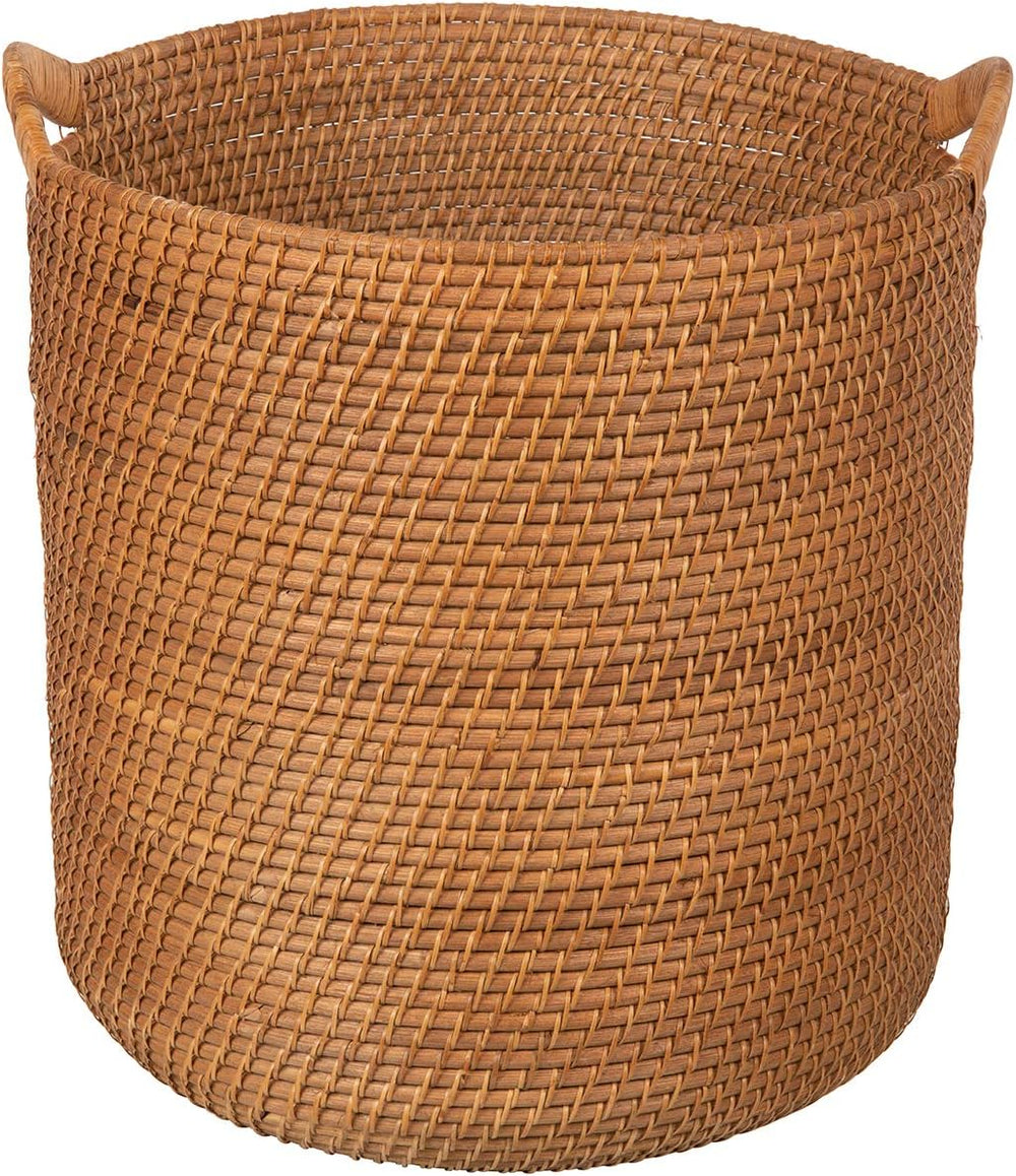 KOUBOO Laguna Round Rattan Storage Basket, Ear Handles, Large, Honey Brown