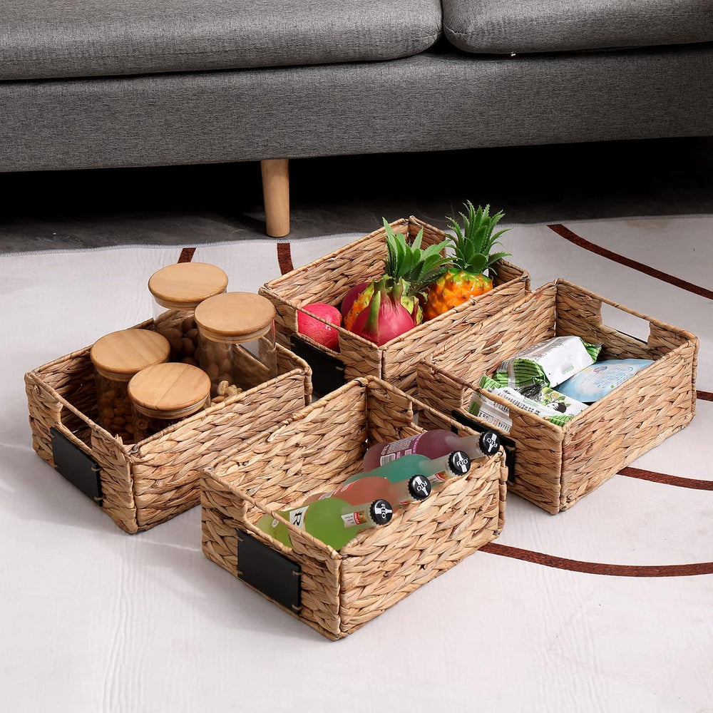 Woven Storage Baskets Set of 4 Basket with Chalk Labels, 10.8x9x4.9 Inch