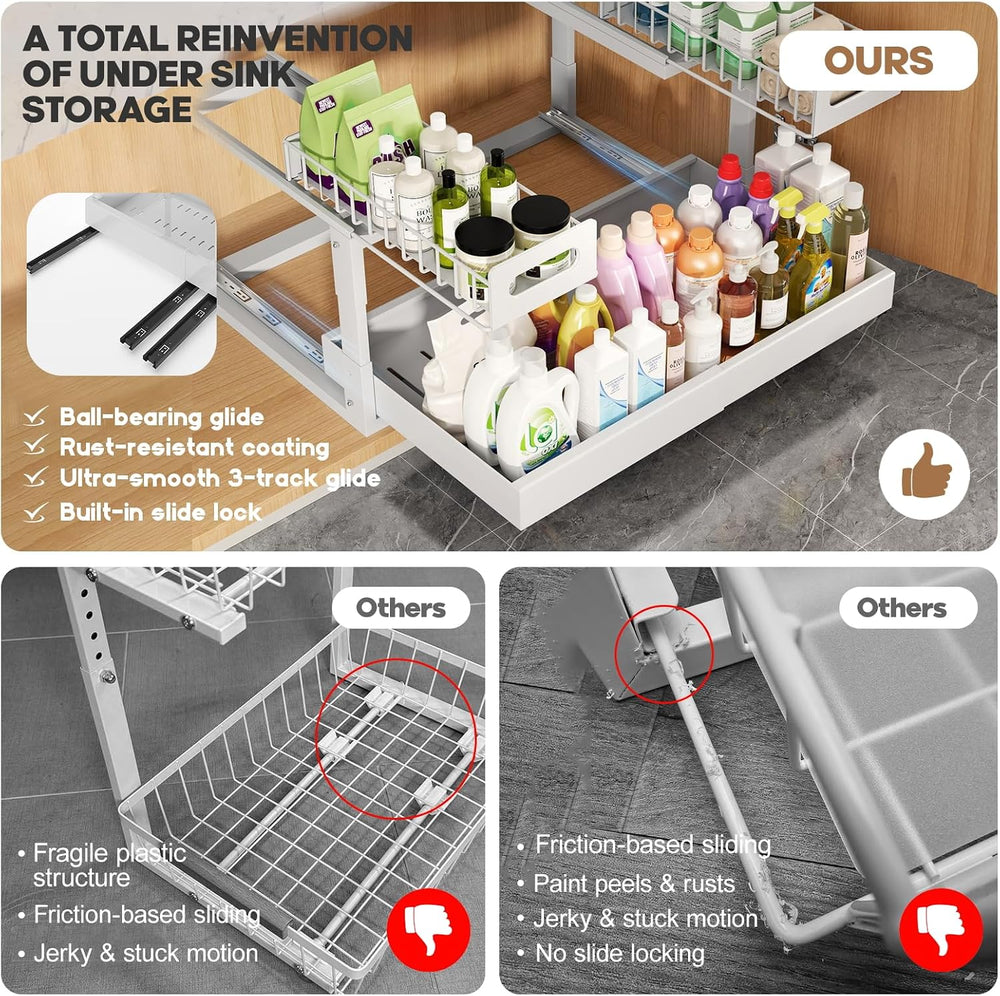 1 Pack Expandable Under Sink Organizers Storage With Upgrade Ball-Bearing Sli...