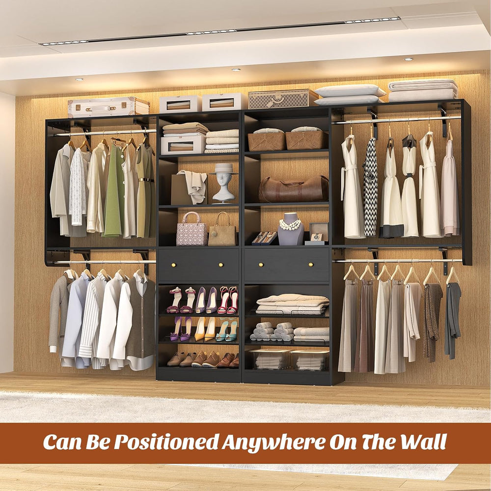 [10 FT Closet System] 120 Inch Reversible Set of 2 Wood Closet Organizer Syst...