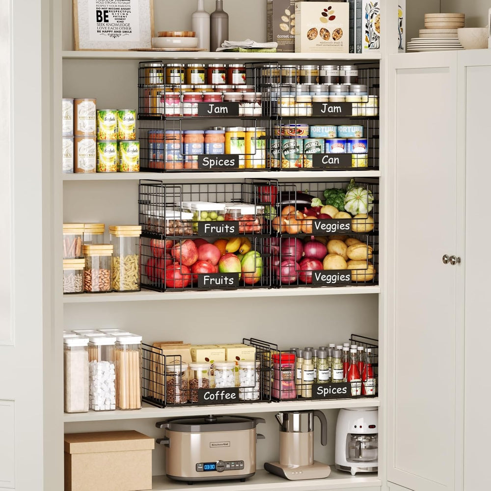 JKsmart 4 Pack XXL Stackable Wire Baskets for Pantry Organizers and Storage