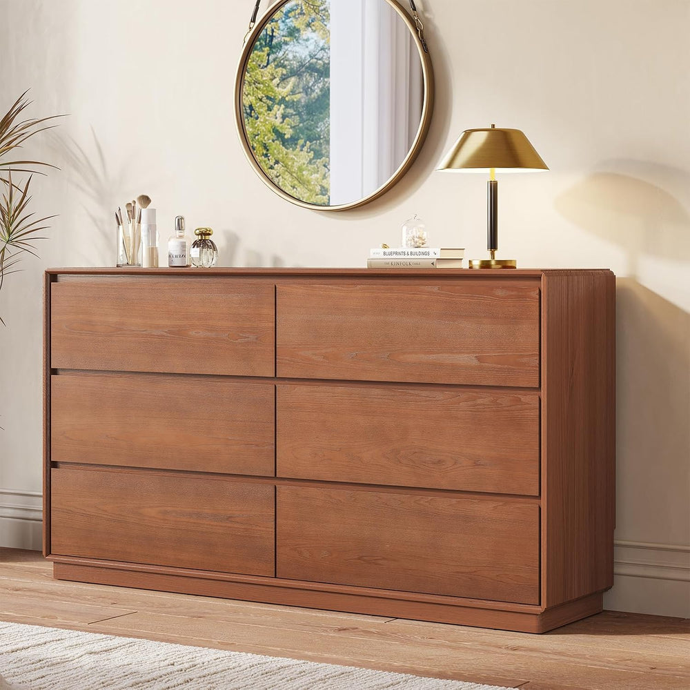 Solid Wood Dresser, 55.2" Wide Mid Century Modern Dresser, Brown