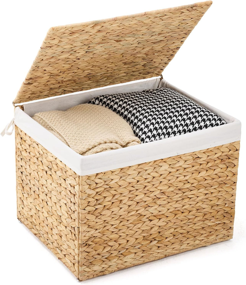 Water Hyacinth Storage Basket with Lid, 31.7 Gallon (120L) Wicker Shelf Baske...
