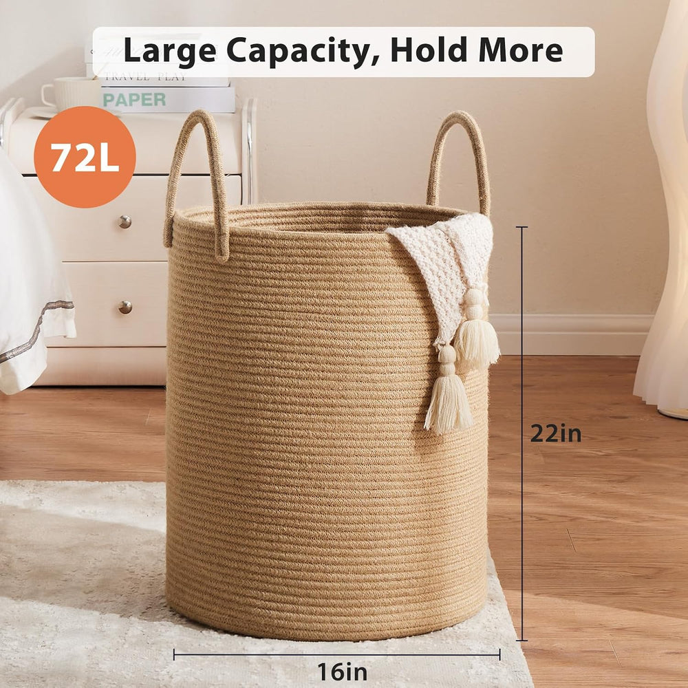 Fiona's magic Jute Rope Laundry Hamper, 72L Tall Blanket Storage