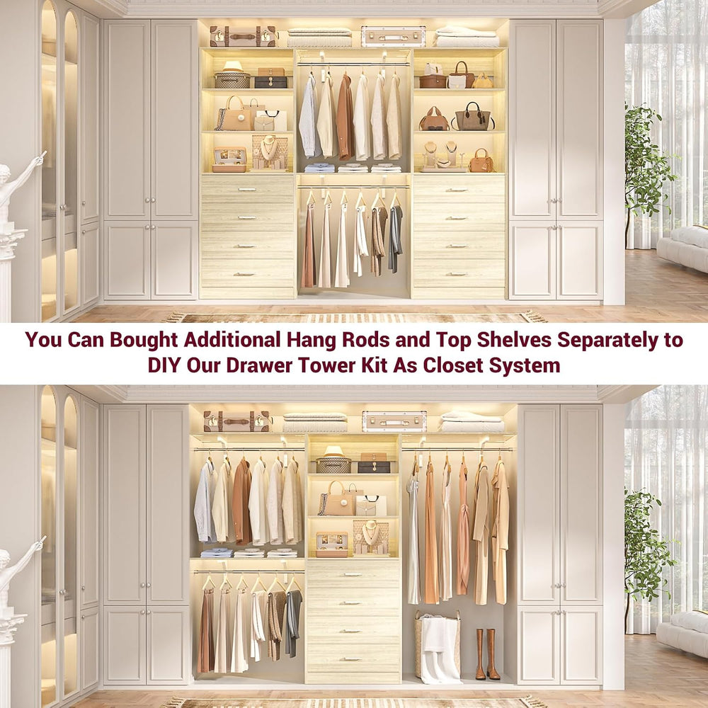 Aheaplus Closet Drawer System, 21.3" Wood Closet Organizer System,White Oak