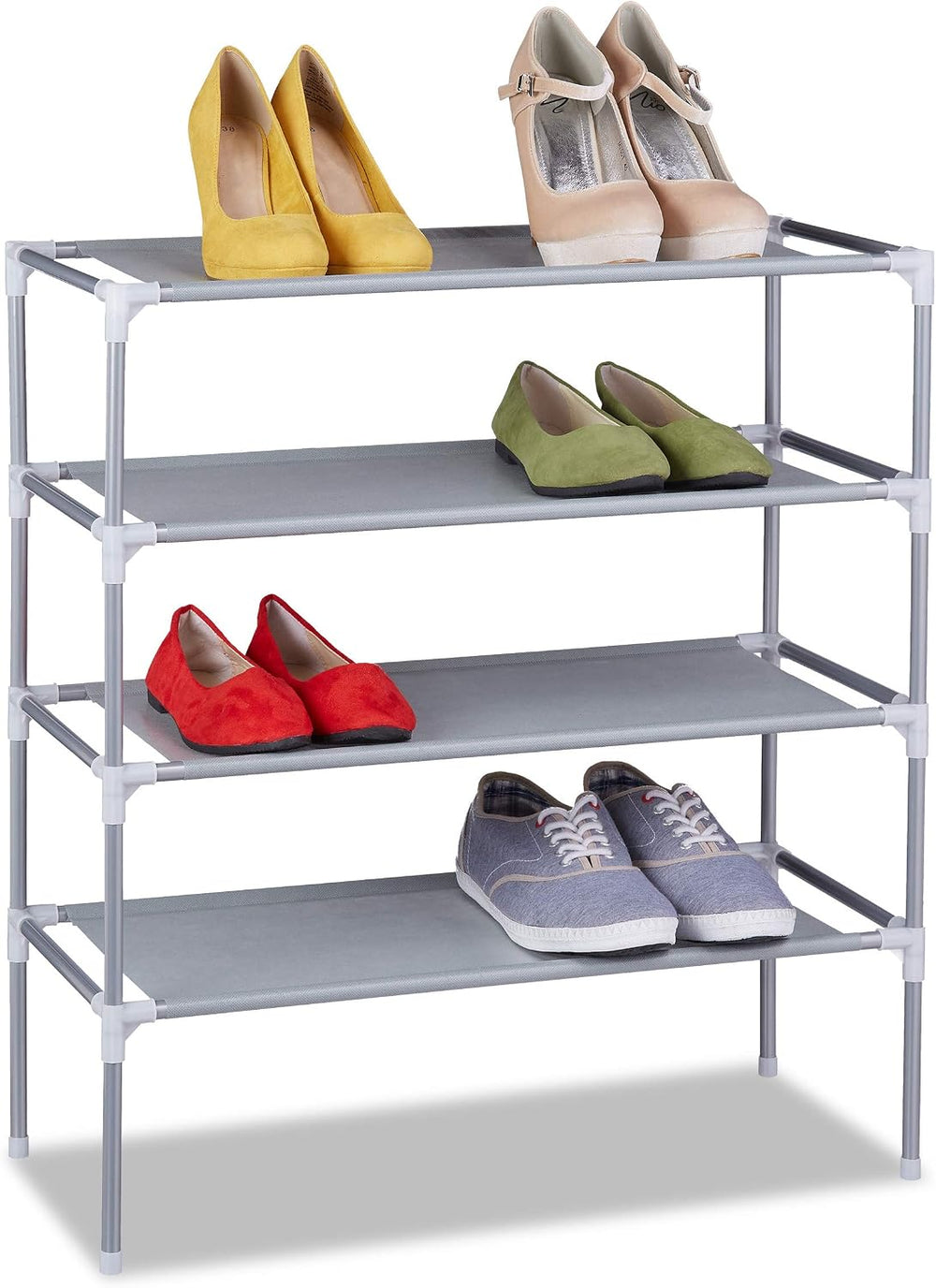 Relaxdays Fabric 4 Levels for 12 Pairs, Shoe Rack Height 68 x Width 62 x Dept...