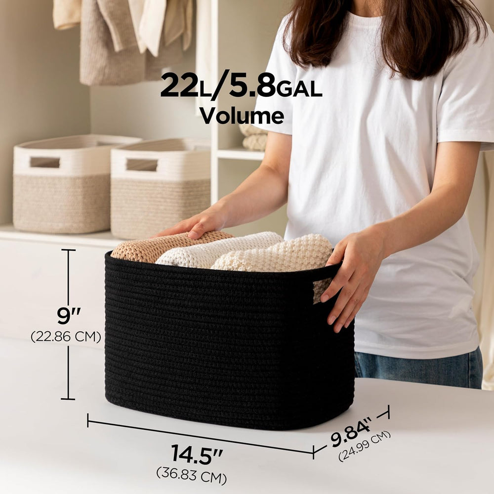 4 Pack Storage Baskets for Organizing, Shelf Baskets with Handles, Black