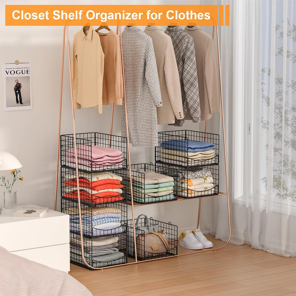 Hongtamoya 4-Tier Stackable Closet Organizers and Storage Shelves, Clothes St...