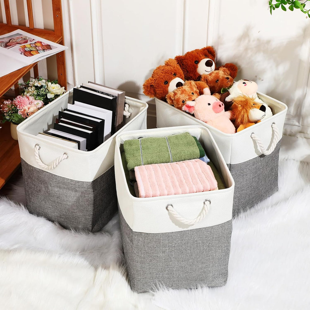meekoo 8 Pack Fabric Storage Bins Baskets, 17 x 12 x 15 in, Gray White