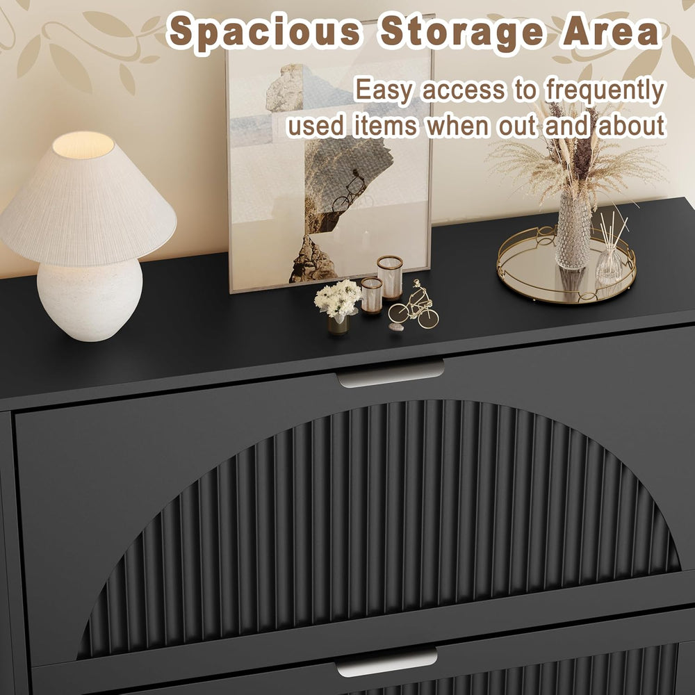 Shoe Storage Cabinet with 2 Flip Drawers, Narrow Wood Shoe Organizer Cabinet ...
