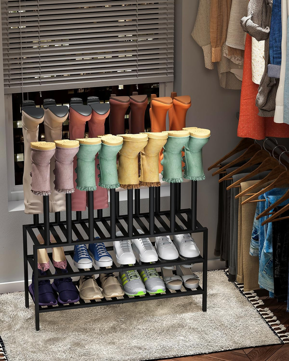 viewcare Black Boot Rack, Long Boot Rack Organizer Tall Boots with Shoe Rack ...