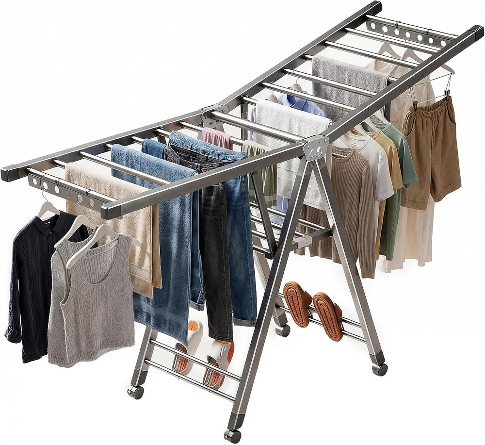 Heavy Duty 3-Tier Clothes Drying Rack with Wheels, Large 5.9ft