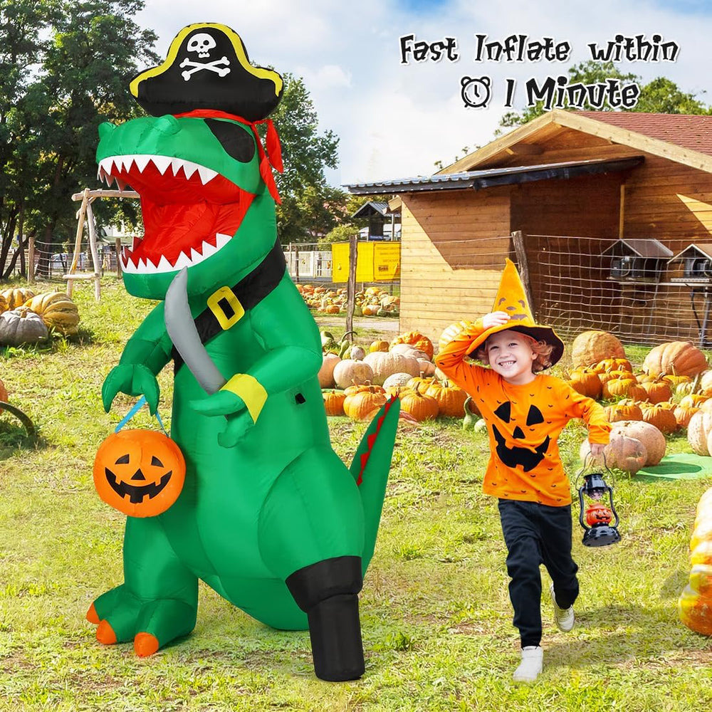GOOSH 7 FT Halloween Inflatables Dinosaur Outdoor Decorations Blow Up Yard Pi...