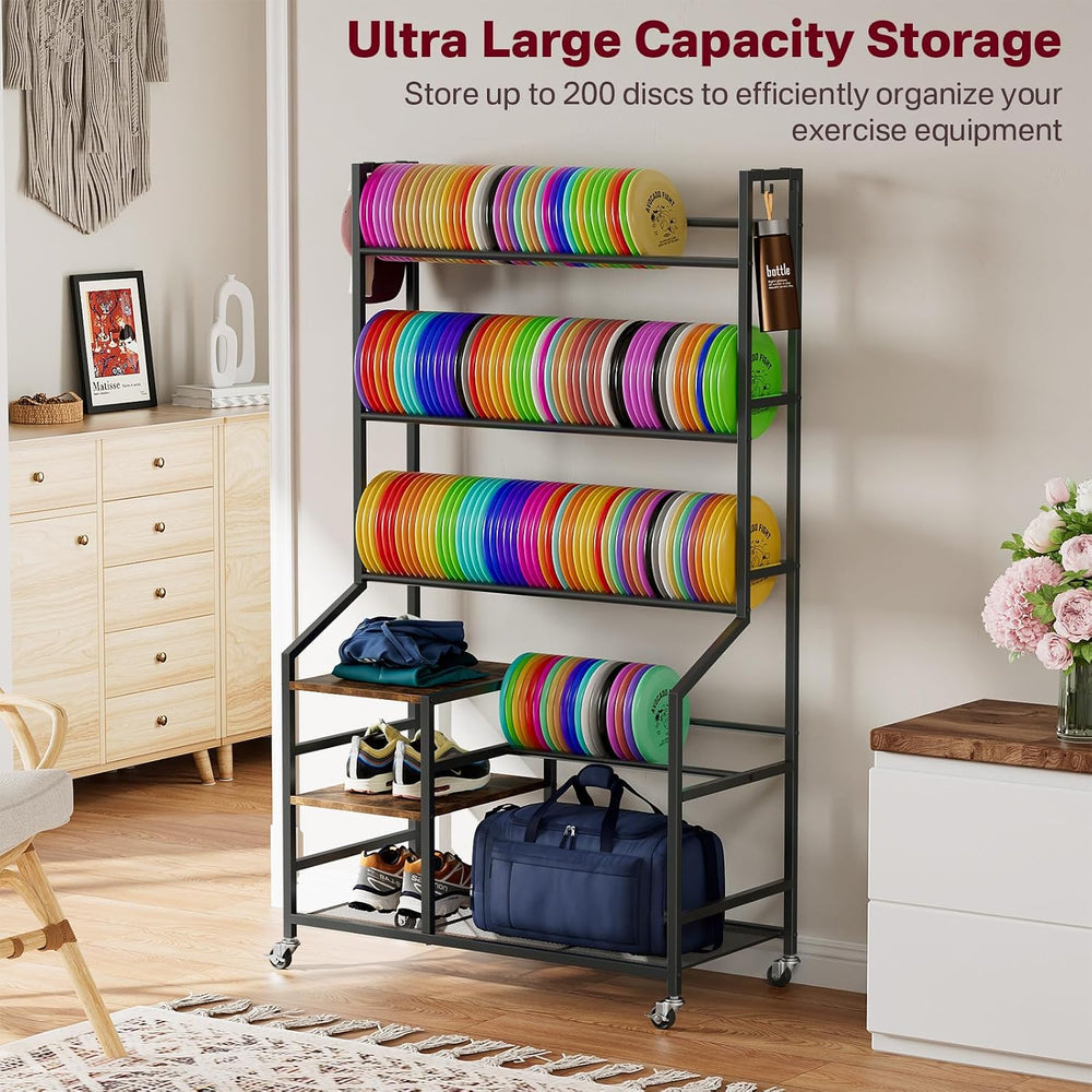 Portin Disc Golf Storage Rack with Wheels, 5 Tier Disc Station Organizer