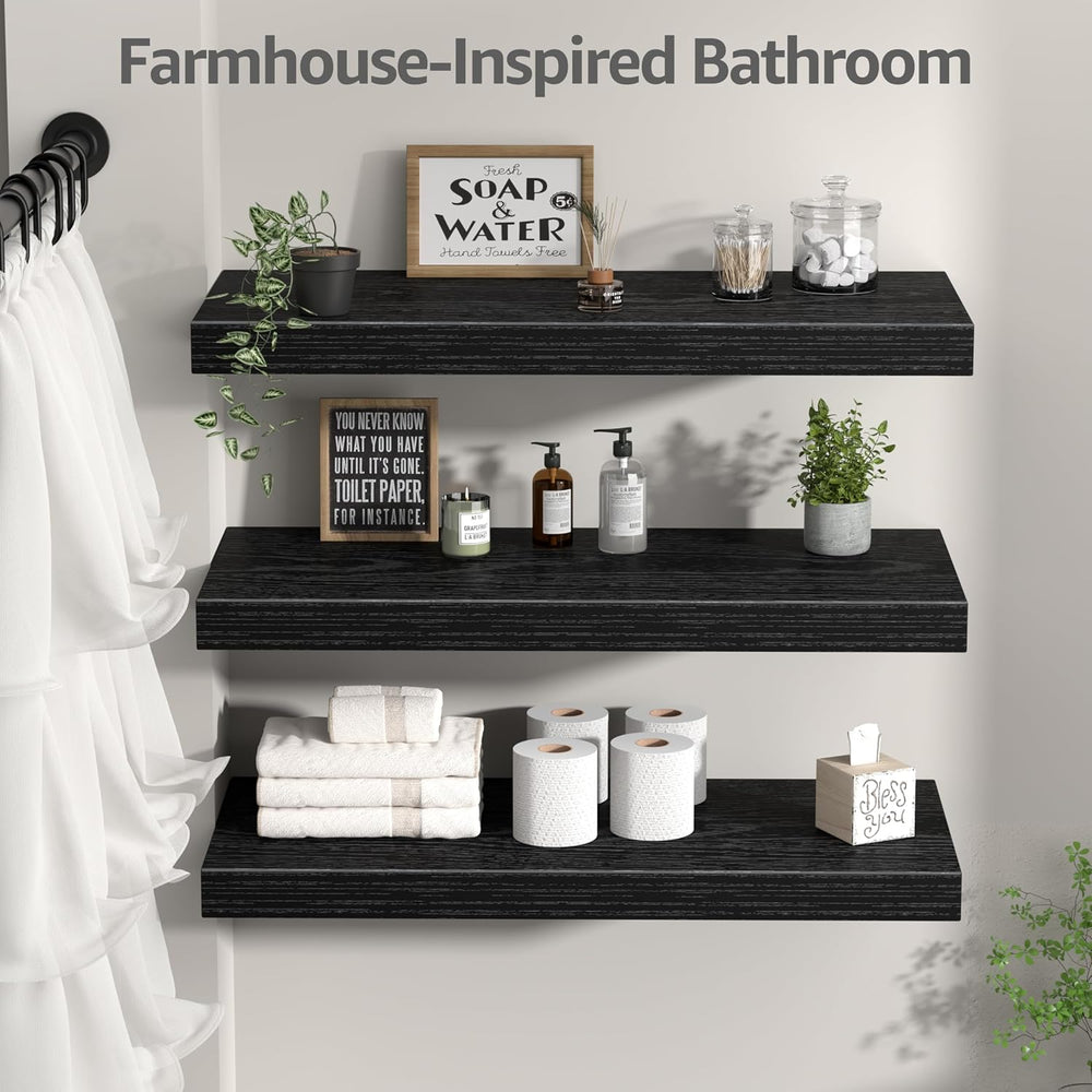 QEEIG 10" Deep Floating Shelves for Wall (Black, Set of 3, 23.6" x ...
