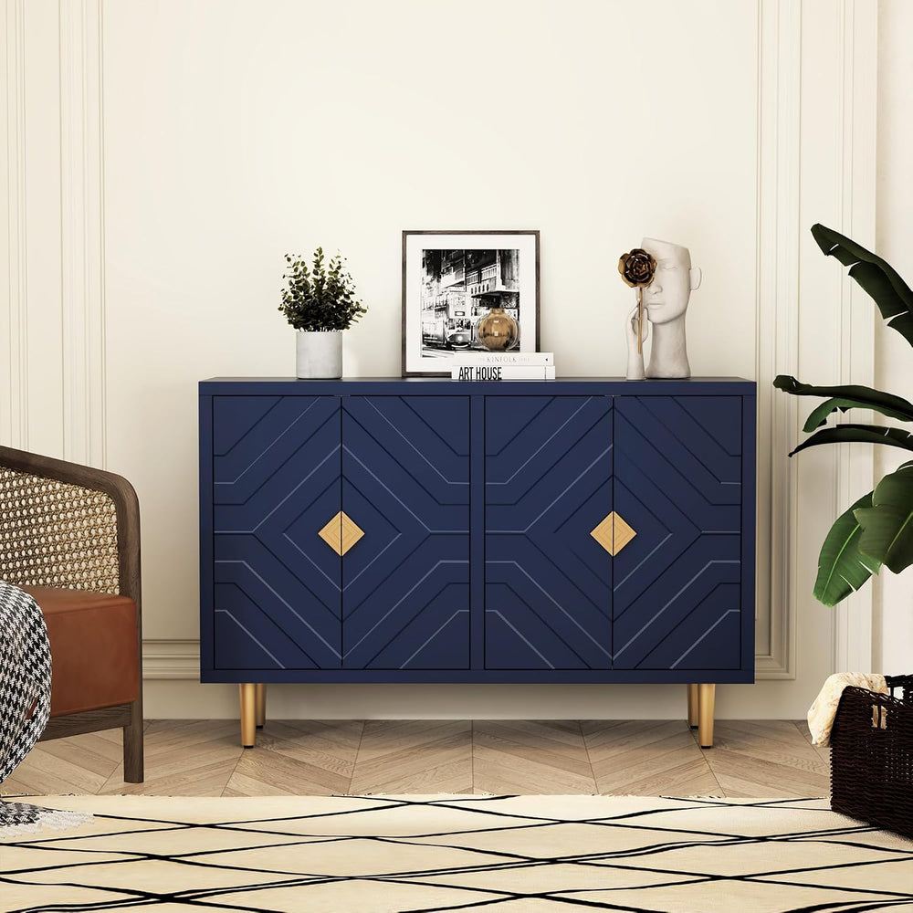 HLR 48'' Modern Sideboard Buffet Storage Cabinet with 4 Doors, Blue