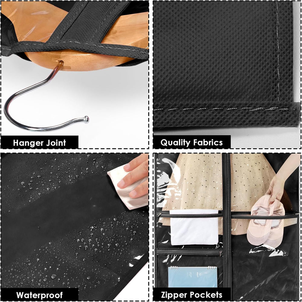 Univivi 40 Inch Dance Costume Garment Bags for Dancers, Black, 4 Pack