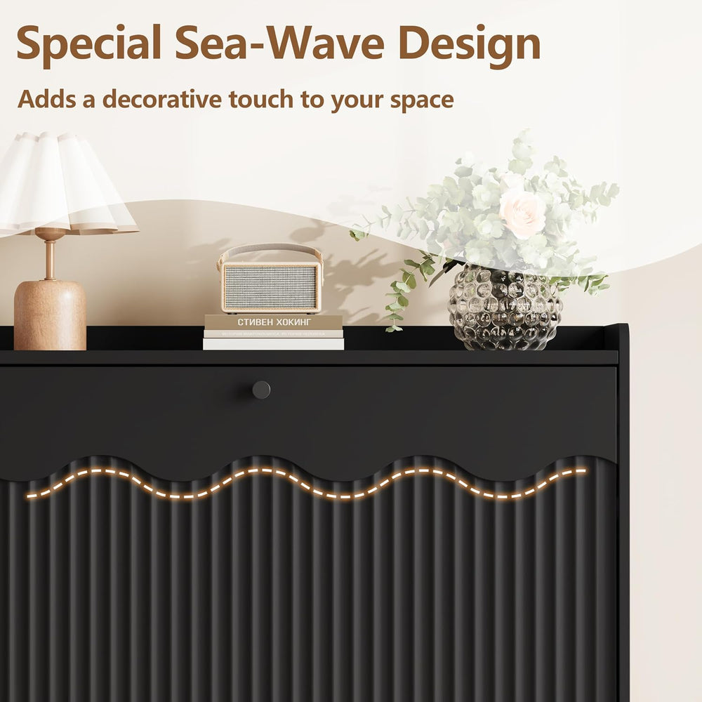 BORNOON Large Shoe Storage Cabinet with 6 Flip Drawers and Modern Wave-Edge F...