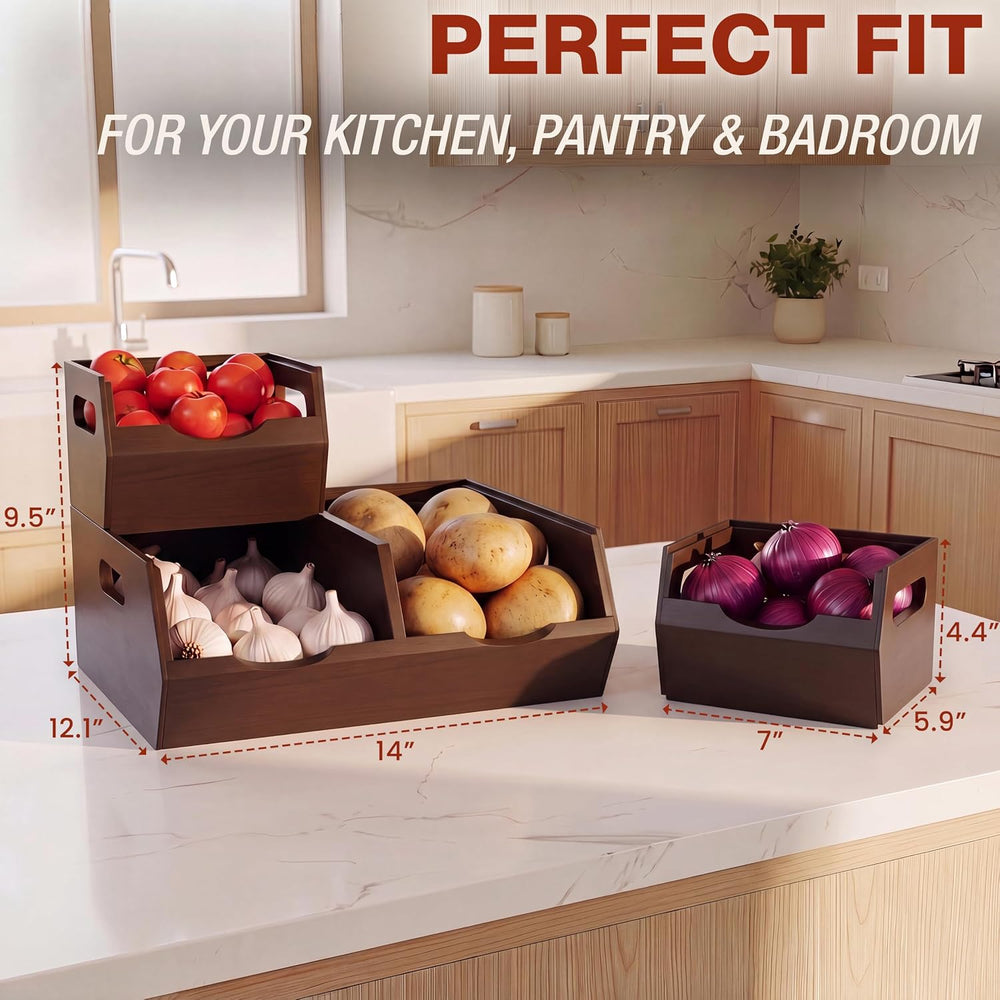HOMESTEAD Stackable Solid Wood Storage Bins for Kitchen Pantry & Countert...