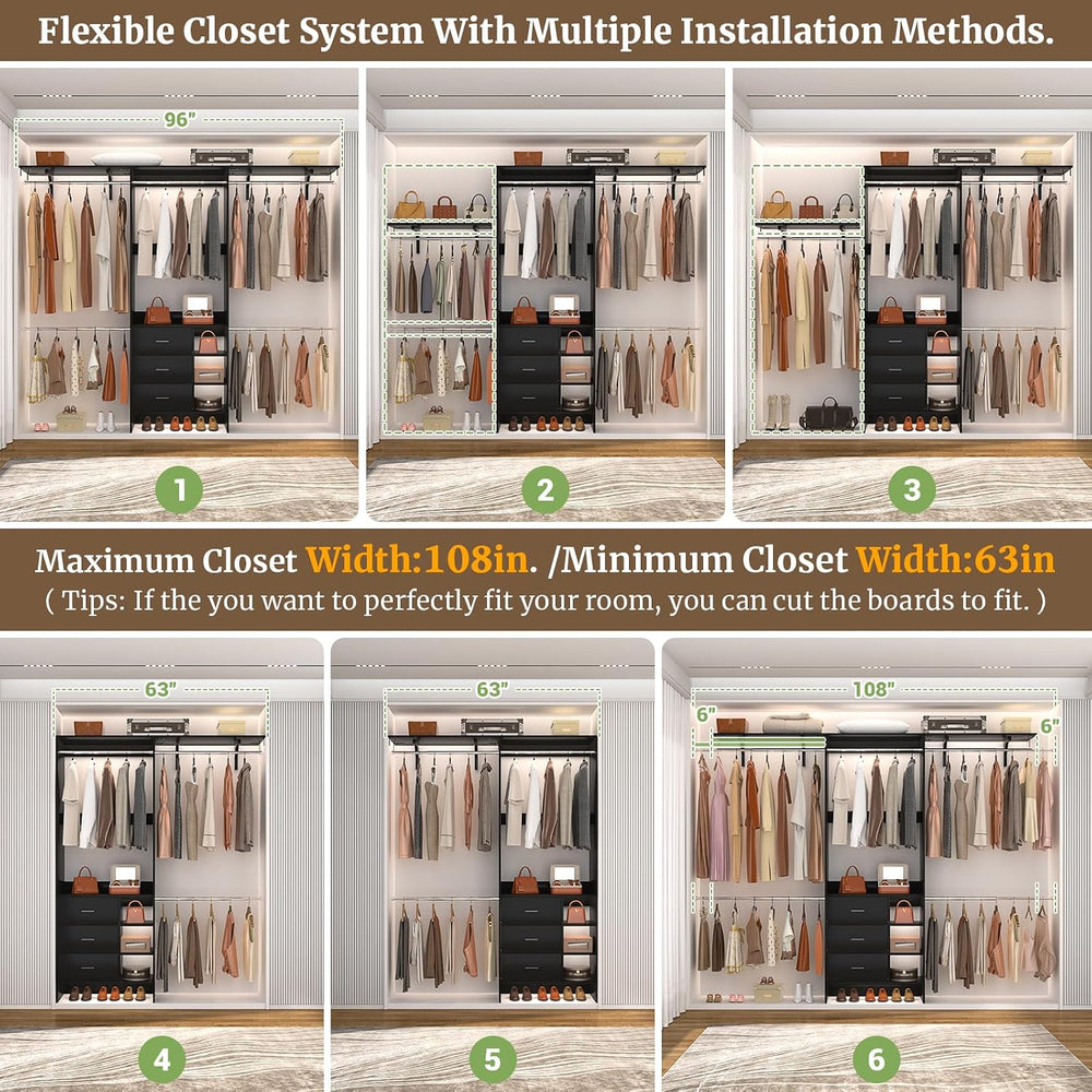 Aheaplus Closet System, Closet Organizer with 3 Wooden Drawers, 8FT Closet Or...