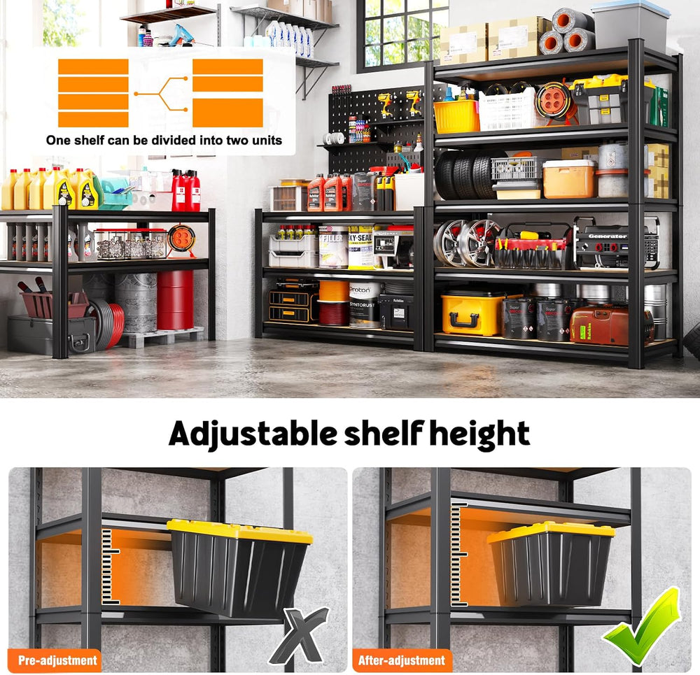 71.2''Heavy Duty Storage Shelves, 5-Tier Garage Shelving,Adjustable M...