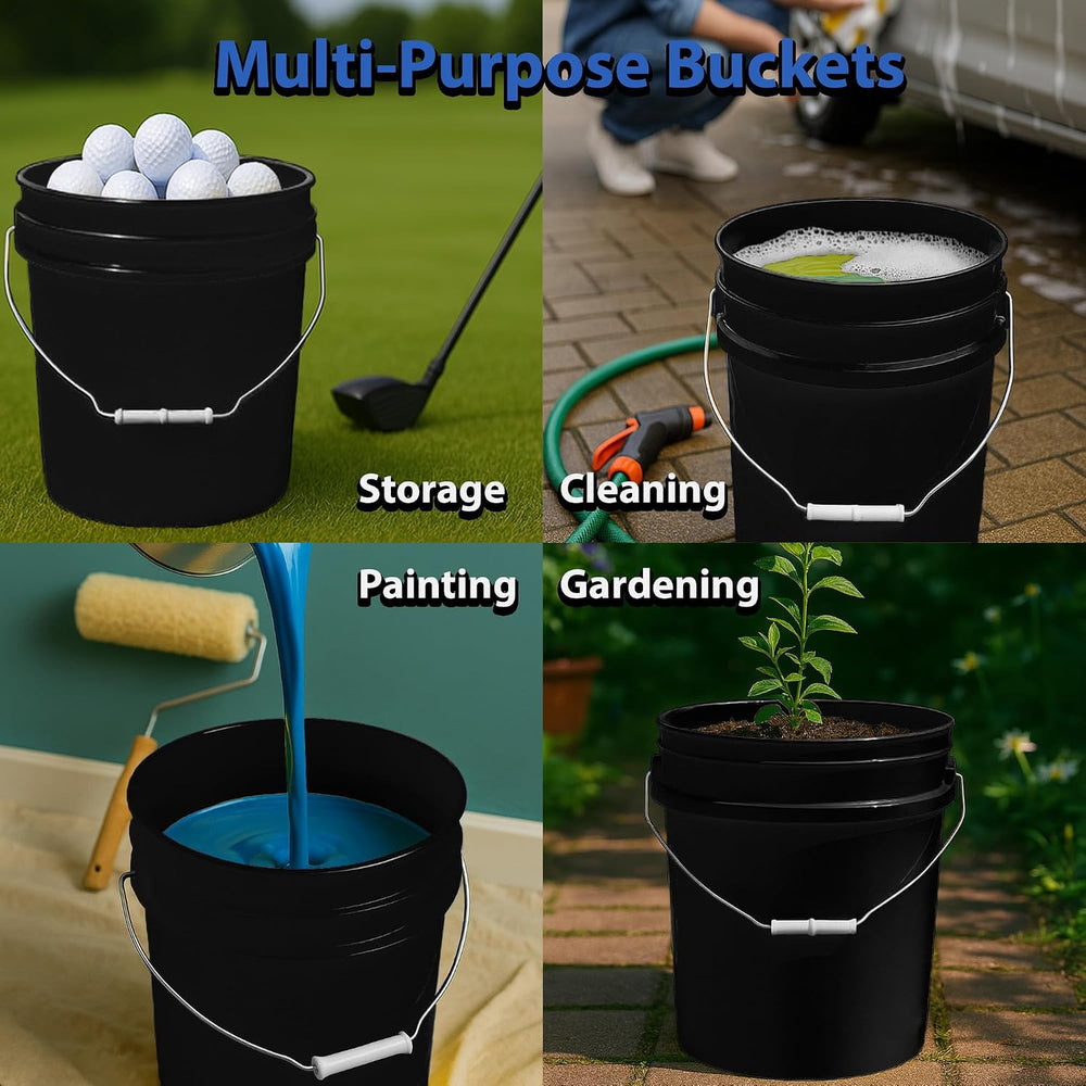 MKS Plastics Black 5-Gallon Heavy-Duty Bucket with Airtight Lid, 3-Pack