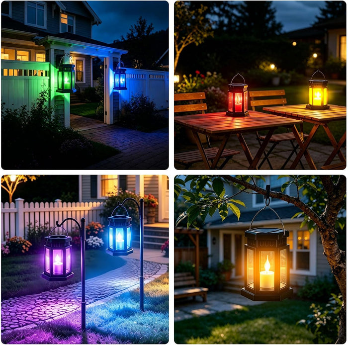 Solar Lanterns Outdoor Waterproof Lights, RGB Color Changing Light 2pack