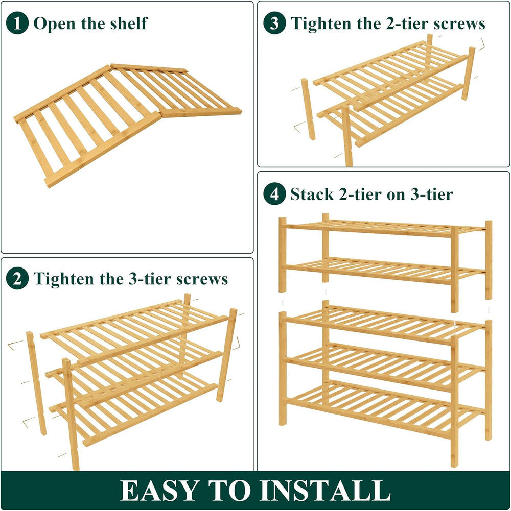 Smiry Bamboo Shoe Rack for Closet, 5 Tier - 26.77" Wide, Natural