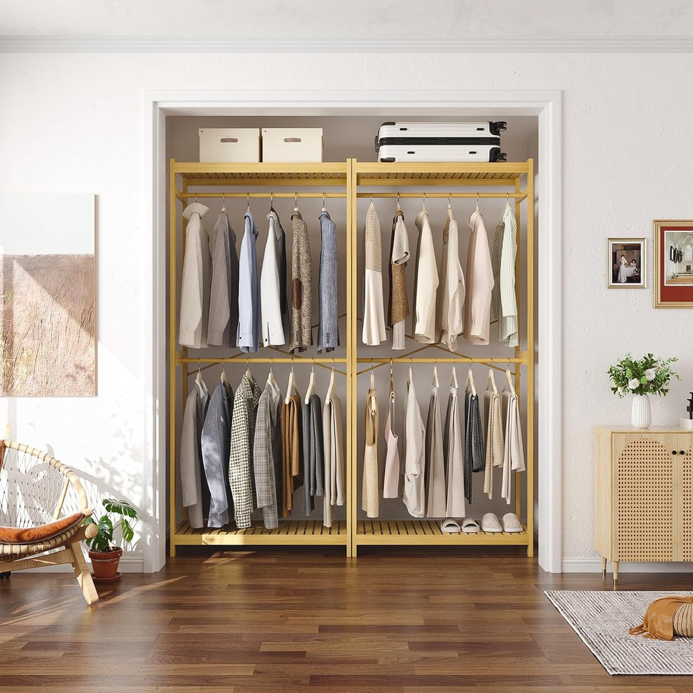 Homykic Bamboo Clothing Rack with Shelves, 33.5” Wide Clothes Rack, 78.8” H