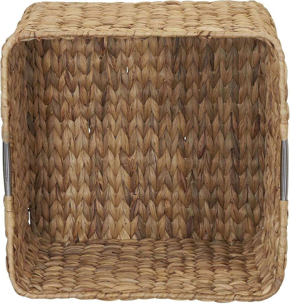 Household Essentials Square Wicker Basket with Handwoven Hyacinth Fibers, Sta...