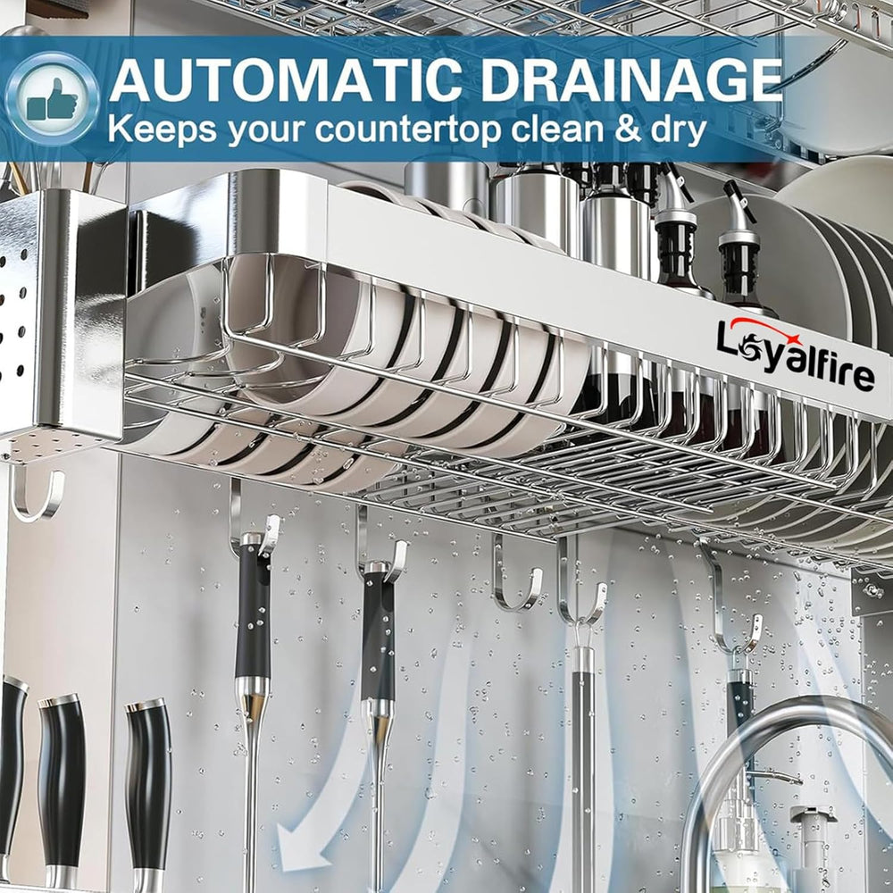 Loyalfire Over Sink Dish Drying Rack, 3 Tier Adjustable Length (20.87'...