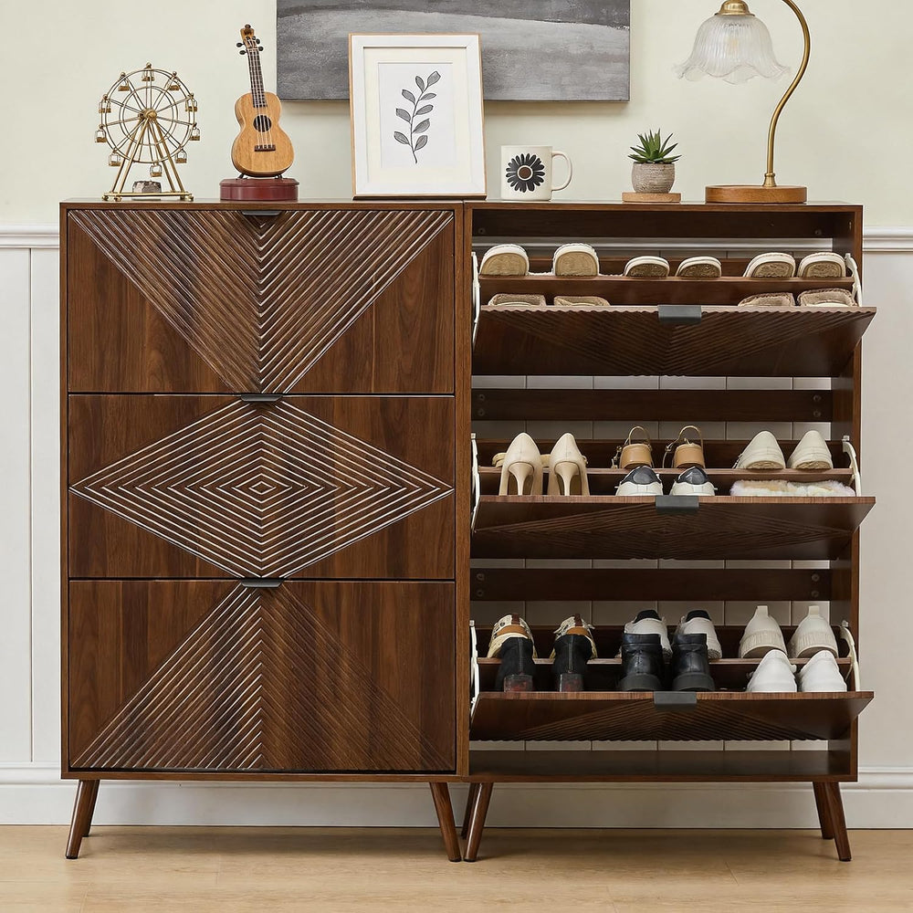 Shoe Cabinet with 3 Flip Drawers, 31.5'' W Narrow Shoe Storage for En...