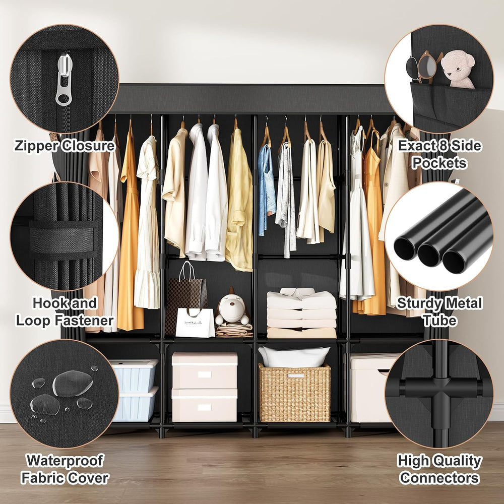 Portable Closet for Hanging Clothes, 67 Inch Wide Portable Wardrobe Closet wi...