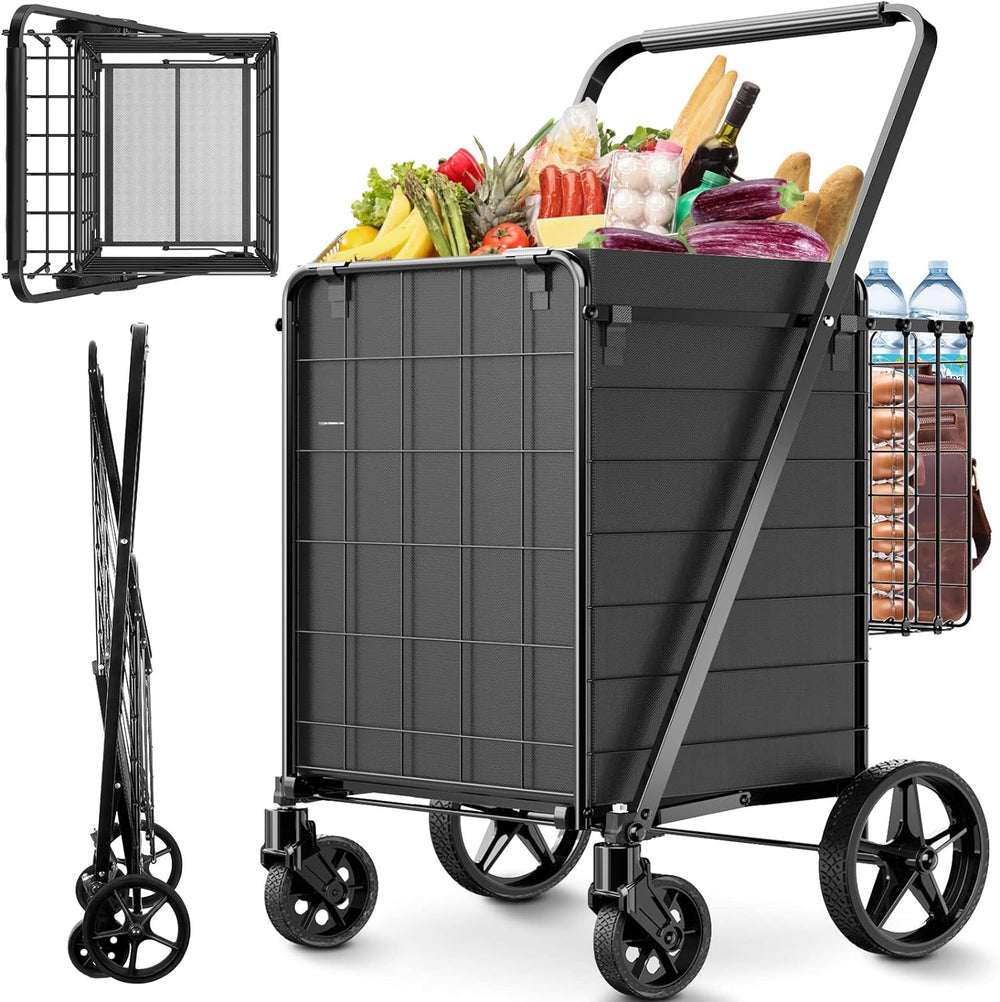 Folding Shopping Cart for Groceries,360 lbs Capacity Grocery Cart with